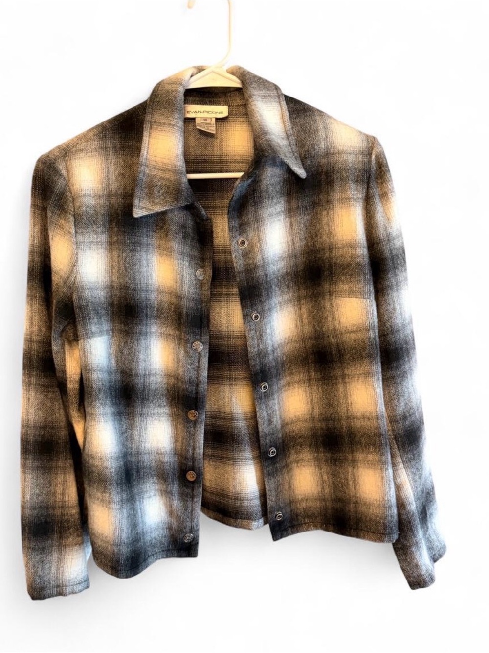 Evan Picone Plaid Snap Front Jacket  - Black, Gray and White Vintage